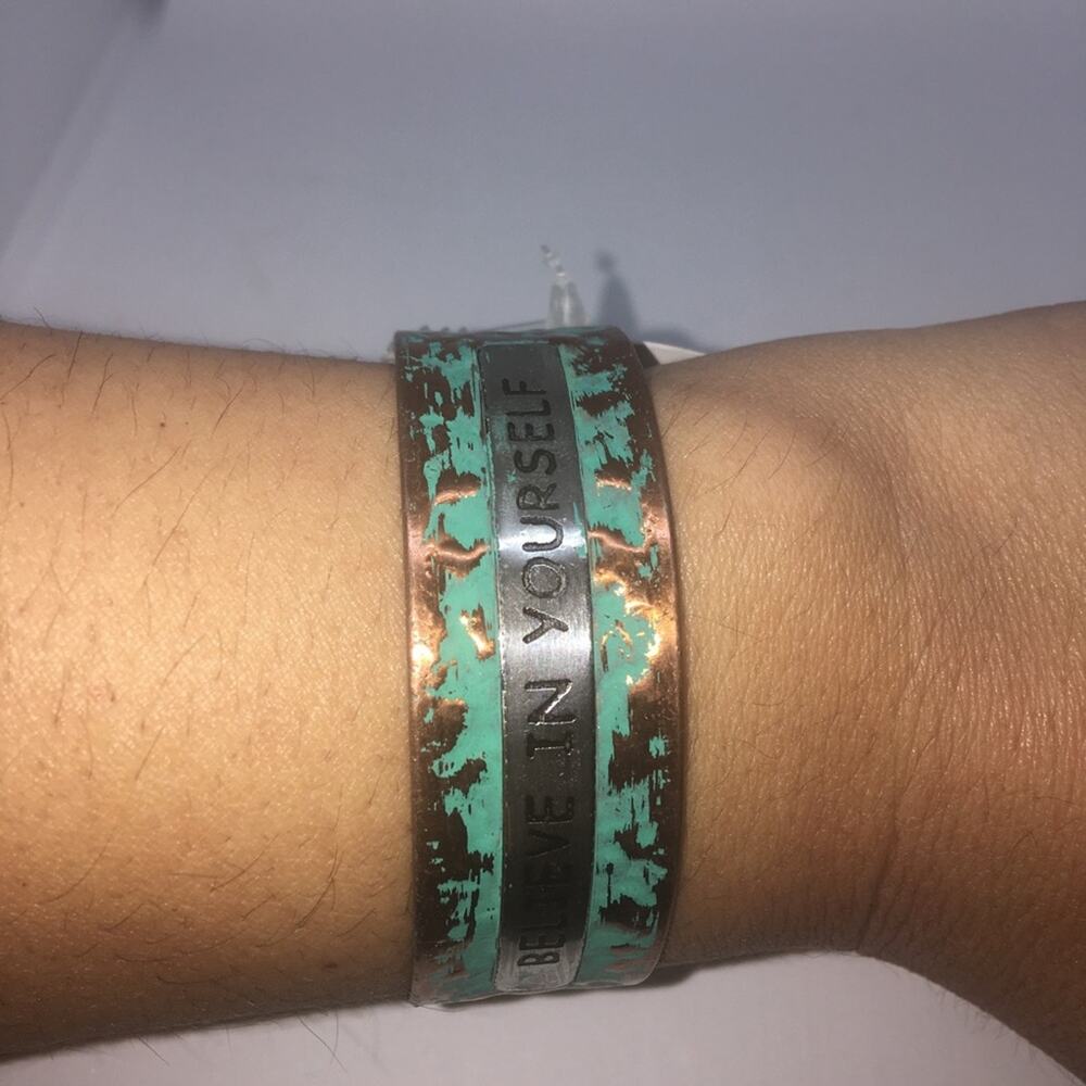 Believe In Yourself Oxidized Cuff Bracelet - Copper, Green - Picture 3 of 7